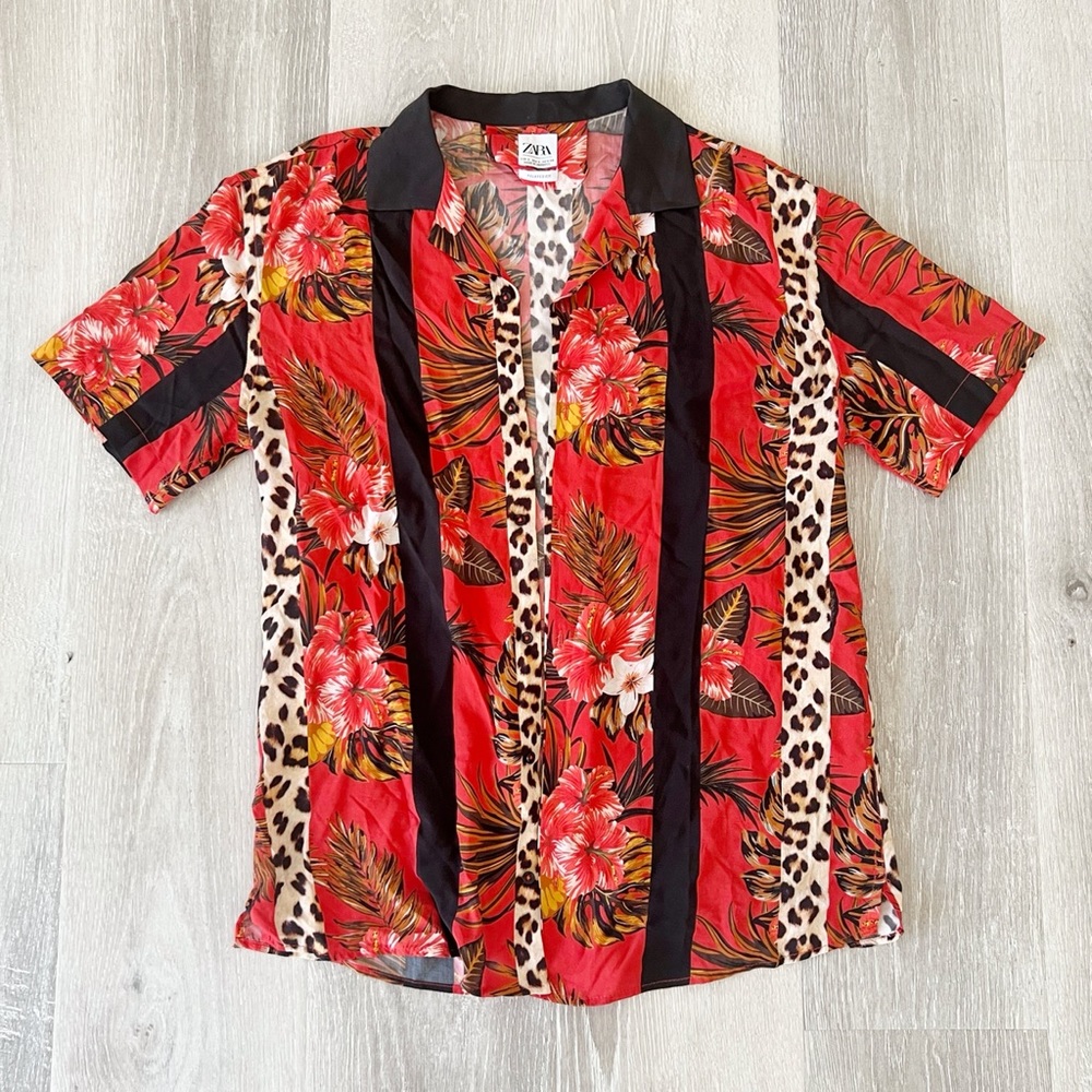 Zara Mens Animal Print Hawaiian Shirt